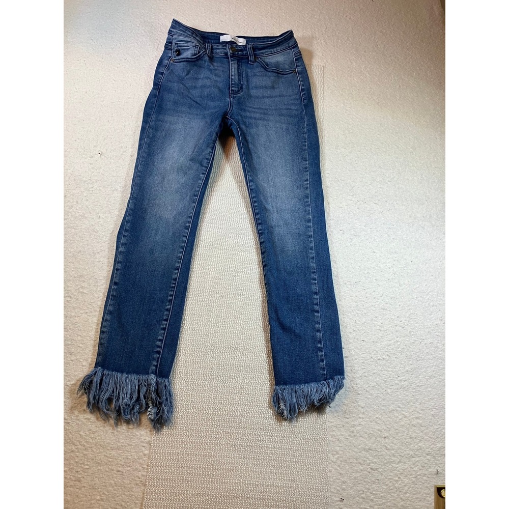 KanCan Dark Wash Womens Fray Cuff Jeans Size 5/26 Skinny Tapered Leg